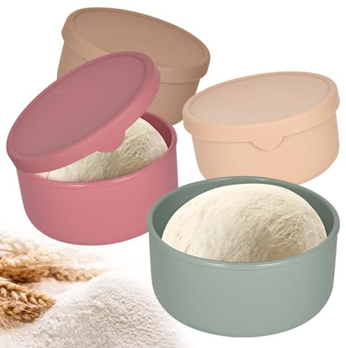 Dokeno 4 Cajas Fermentadora para Masa para Pizza con Tapa, 700ml Set de Contenedores de Fermentacion, Caja de Silicona Antiadherente, Recipiente para Masa de Pizza, 14,5x14,5x7cm