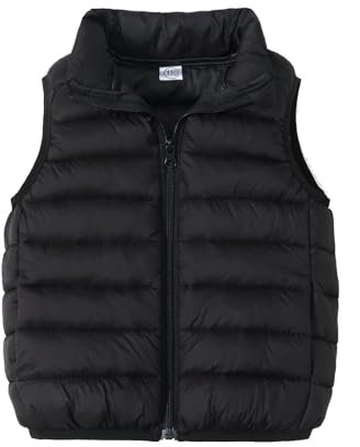Generisch Winterjacke Mädchen Westen Warm Mantel Kinder Wintermantel Jacken Weste Steppweste Stehkragen Daunenweste Classic Mode Pufferweste Bequem Thermojacke Thermal Outwear Schwarz, 8 Jahre