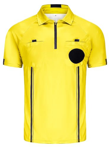CUTIEHON Soccer Referee Jersey, Short Sleeve Official Pro Referee Shirt, Featuring a Badge Holder & Pockets, Yellow, XS