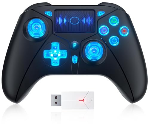 TURPOW Kabelloser Controller für PS-5, RGB-Gamepad-Fernbedienung mit Dual-Motor-Vibration/6-Achsen-Sensor/Turbo/3,5-mm-Audiobuchse/Touchpad für PS-3/PS-4/PS-5/Pro/S-Witch/PC/Slim (Schwarz)