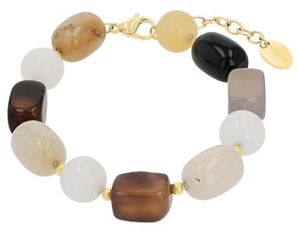 s.Oliver Armband Edelstahl Damen Armschmuck, mit Schmuckstein synth., Jade, Achat, 18+3 cm, Weiß, Kommt in Schmuck Geschenk Box, 2039726