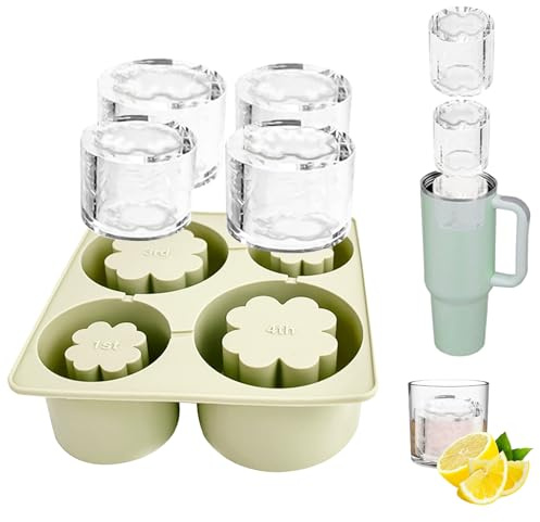 Eiswürfelform Silikon für Stanley Becher,4 Fach Eiswürfelbehälter, Eiswürfel für Stanley Cup,Silikon Eiswürfelform mit Deckel für 30/40 Oz Becher,für Cocktails/Whisky/Getränken/Kaffee (Grün)