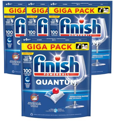 Finish Quantum pastilles lave vaisselle Citron - Elimine Les Taches Tenaces, 100 Capsules - lot de 4