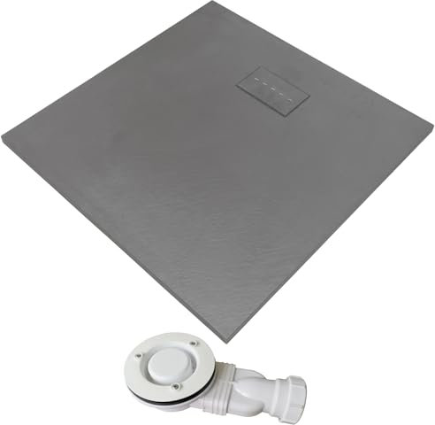 Thermopanel SMC Dark Grey Shower Trays Base Slate Stone Effect Textured Non Slip with Low Profile Waste and SMC Holes Cover - 1600 x 700mm