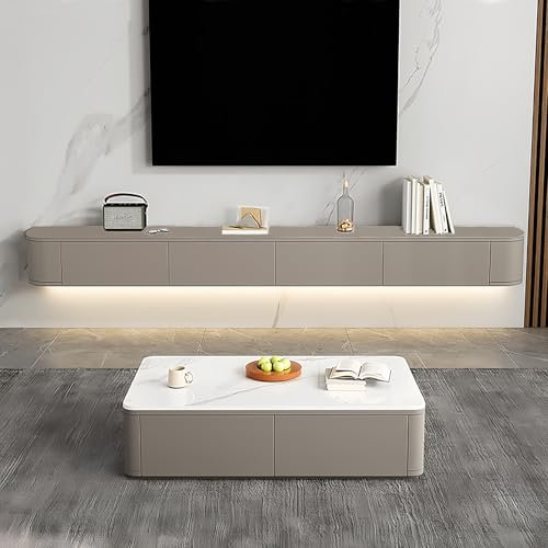 Ecoxsnz Floating TV Unit with Flip-Down Doors, 160 CM Wall Mounted TV Stand With Drawers, Floating TV Media Cabinet With Storage for Living Room & Bedroom (Khaki, 160cm)