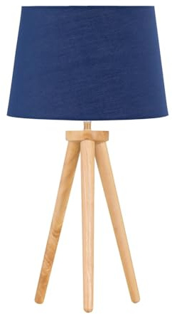Voyage - Light Oak Table Lamp or Bedside Light with Navy Blue Shade