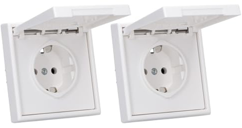 JUNG Serie LS IP44 Klappdeckelset Alpinweiß 2er Set | mit 2x (LS1520KLWW SCHUKO Steckdose m. Klappdeckel, 551WU Dichtungsflansch, LS981WW Rahmen 1-fach)