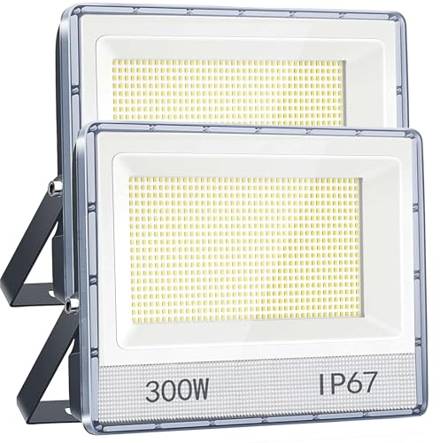 Projecteur LED Extérieur, 300W Puissant Spot LED Extérieur, 2 PACK | 30000 Lumen 6500K Blanc Froid, IP67 Étanche Projecteur Exterieur LED pour Jardin Garage Patio Cour Atelie