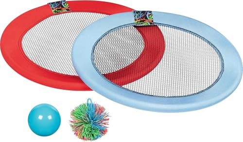 goki 13281 Wurf- und Fangspiel – Set mit 2 Schlägern Ø 29,5 cm & 2 Bällen, Outdoor-Spielzeug für Kinder ab 3 Jahren