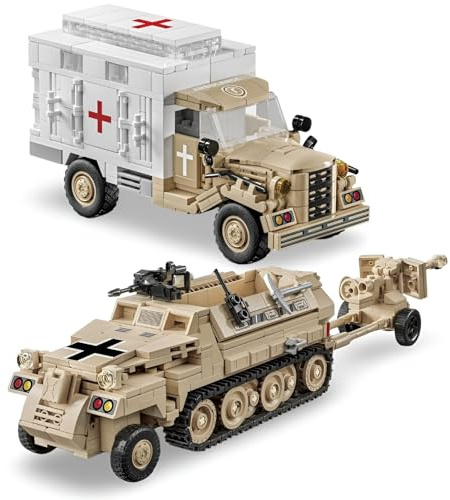 Technik Panzer Bausteine, Opel Blitz Truck und Gepanzertes Halbkettenfahrzeug Klemmbausteine, WW2 Militär Gepanzertes Fahrzeug Modell Spielzeug, Geschenke für Erwachsene und Militärfans, 994 Teile