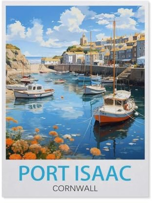 Jigsaw Puzzles 1000 Pieces，Port Isaac Cornwall Vintage-Reiseposter，Paper Children Games Educational Toys（38x52CM）-AL60