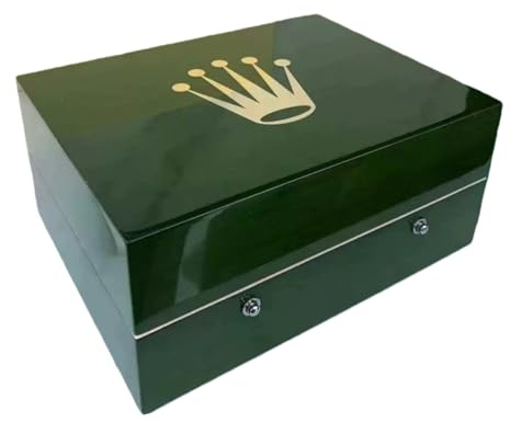 ROUREOX Grüne Klavierlack Uhrenbox Einzel Gitter Holz Vitrine Samt Innen Große Aufbewahrung Uhrenschatulle für Rolex Box