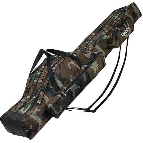 Lomffy Angeltasche Rutentasche Rod Case, 150cm Angeltasche Tragbare mit 3 Fächern Faltbar Wasserdicht Tasche Angelrute Angelgerät Fall Dauerhaft Rutentasche Rod Case Angelkoffer fur Fischer