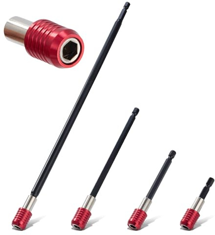 RVIEVJP Magnetic Drill Bit Extension Set 4 Pcs (2/4/6/12’’), 1/4’’ Hex CR-V Steel Quick Release Bit Holder for Impact Driver, Screwdriver Bit Nut Drill Socket