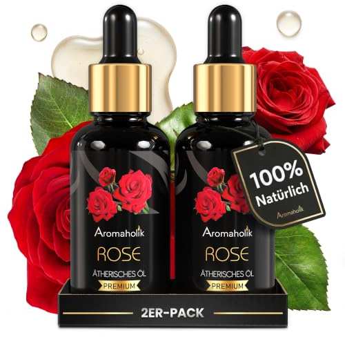 Rosenöl BIO 60ml (2x30) Ätherisches Öl 100% natürlich – für Duftlampe & Luftbefeuchter – Rose Essential Oils aus Indien für Wellness & Schlaf – Aromaholik