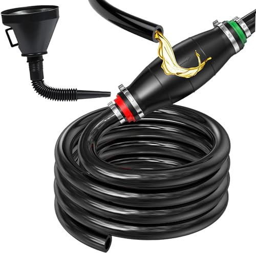 BONFQERT Syphon Pump Kit (Siphon Pump), 2m Heavy-Duty All-Rubber Fuel Siphon Hose, Manual Hand Fuel Transfer Pump for Petrol & Diesel, Water, Oils & AdBlue, Includes Flexible Funnel with Gauze Filter