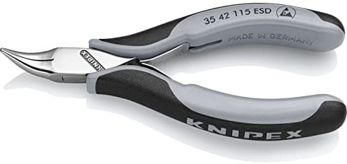 KNIPEX Elektronik-Greifzange ESD mit durchgestecktem Gelenk mit Mehrkomponenten-Hüllen spiegelpoliert 115 mm, 35 42 115 ESD