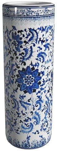 ORIENTAL FURNITURE 61 cm Floral Bleu et Blanc Porcelaine Parapluie avec Support