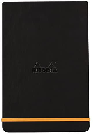 RHODIA 118309C - Hard Black Webnotepad Notebook - A6 - Lined - 192 Detachable Pages - Ivory Clairefontaine Paper 90 g/m - Bookmark, Elastic Closure - Faux Leather Cover - Rhodiarama
