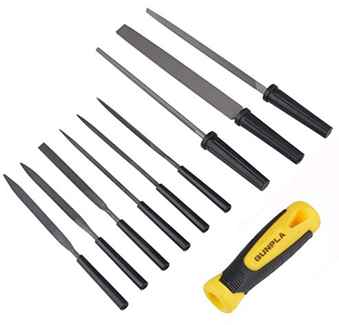 Gunpla Feilen- und Raspel-Satz 10-teilig - hochwertigem Karbonstahl gefertigt/220mm Flachfeile,Dreikantfeile, Rundfeile und 6 x160mm Nadelfeile/Feilenset Mini, Geeignet für Holz & Metall