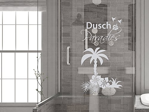 Fenstertattoo Glas-Dekorfolie Dusch Paradies mit Palme, Fensterfolie fürs Badezimmer - Glastattoo für Dusche / 55x30cm