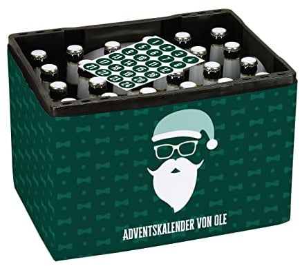Herz & Heim® Ultimativer Männer Adventskalender - DIY - Banderole für Bierkasten und 24 Aufkleber für Kronkorken Grün