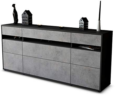 Stil.Zeit Sideboard Giada, Korpus anthrazit matt, Front Industrie-Design Beton (180x79x35cm) Push-to-Open Technik & Leichtlaufschienen