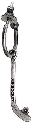 Eishockey Ohrring für Herren 925 Sterlingsilber Oxidiert - Hockeyschläger & Puck Männerschmuck - Nickelfrei Hypoallergen - Einzelner - Handmade by Emmanuela