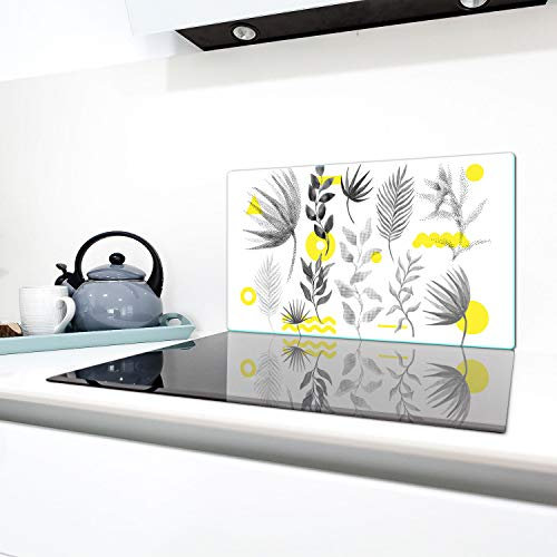 QTA | Couvercle de cuisinière en céramique 90 x 52 cm - Couvercle en verre anti-éclaboussures - Plaque en verre pour cuisinière - Fleurs