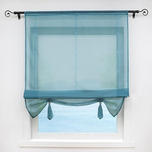 ESLIR Raffrollo Wohnzimmer Raffgardine Tunnelzug Gardinen Küche Transparent Bändchenrollo Vorhänge Modern Voile Blau BxH 100x155cm 1 Stück