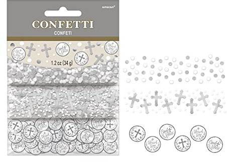 Amscan 362516 Heiliger Tag Konfetti I weiß und silber I 1 Stück