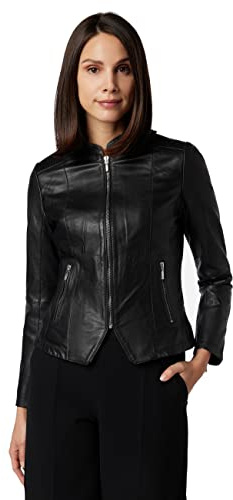 RICANO Abigale, Damen Lederjacke (Slim Fit), Lamm Nappa Echtleder (Schwarz, Braun, Cognac, Rot, Blau) (Schwarz, XL (42))