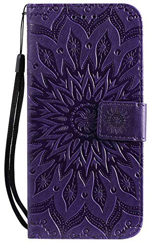 Reevermap iPhone Case PU Leather Cover for iPhone SE 3rd Gen/SE 2020/8/7, Protective Wallet Flip Magnetic Mandala Bumper with Kickstand, Purple