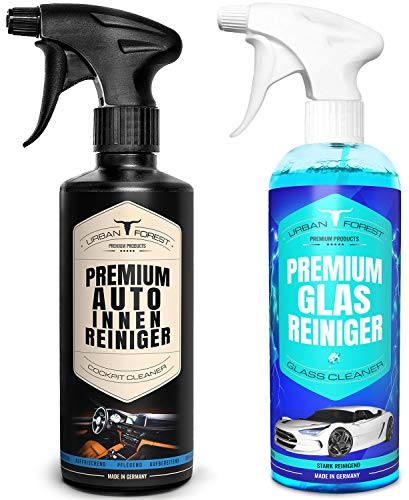 Autoreiniger SPARSET | Premium Auto Innen Reiniger + Auto Glasreiniger 2 x 500ml - Auto Polsterreiniger & Cockpitpflege + -Auto Scheibenreiniger – Profi Reinigung & Pflege von URBAN FOREST