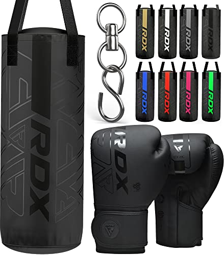 RDX 12 KG Gefüllt Boxsack Kinder mit Boxhandschuhe und Drehwirbel, 60 cm Hängend Box Set Für Boxen Kickboxen MMA Muay Thai Karate, Punchingsäcke für Jungen Mädchen, Maya Hide Leder Kids Punching Bag