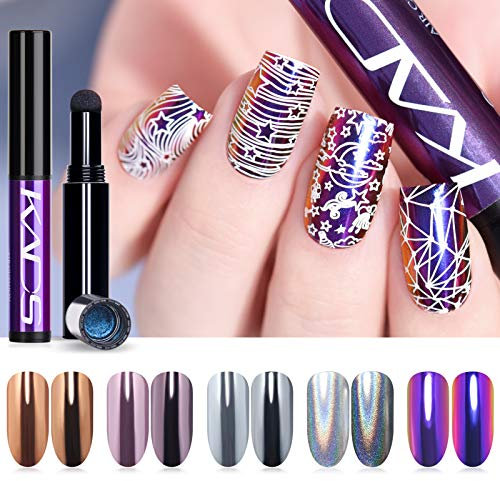 KADS Holographic Cushion Nail Powder Pen 5 Colors Colorful Aurora Titanium Laser Phantom Mirror Nail Powder Nail Art Tool 0.5g/box
