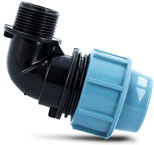 PE Rohr Winkel Bogen 90° 40 mm x 1 Zoll Außengewinde | Trinkwasser Plast Kunststoff Wasseranschluss | Verschraubung Bewässerungssystem Fitting Kupplung Wasserrohrbogen | Anschluss Wasserleitung