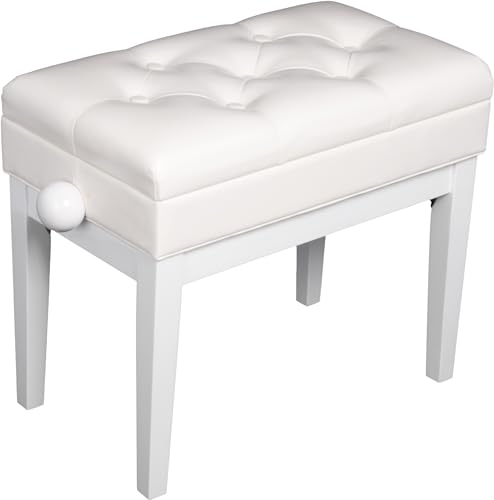 QUIK LOK - PB/106 WH L Klavierbank aus Holz, Gepolsterte Sitzfläche mit Capitonné-Finish, Notenfach, Höhenverstellbar 46–55 cm, Sitz 55 x 33 cm, Kunstleder, Hochglanz-Weiß