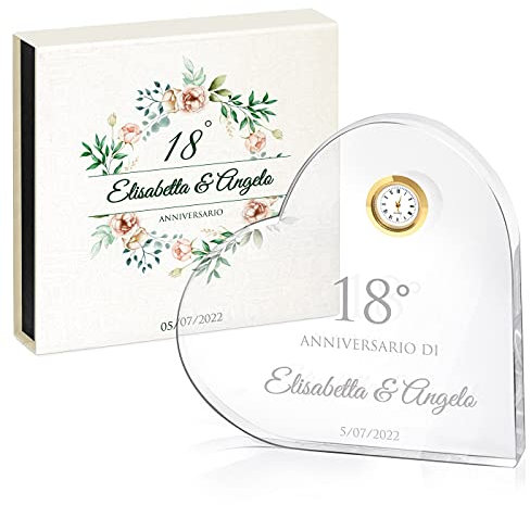 Maverton Cuore di Vetro con Orologio - con Incisione - in Scatola Personalizzata - Cuore di Cristallo - Orologio - Idee Regalo per Anniversario - Compleanno