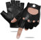 GSG Herren Fingerlose Lederhandschuhe Ungefüttert Halbfinger Leder Fahrhandschuhe Schaffell Schwarz XL