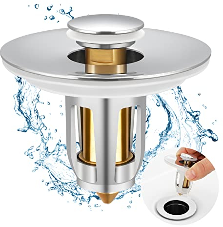 KES Ablaufgarnitur Waschbecken Waschbeckenstöpsel Pop Up Universal Abflussgarnitur mit Siebkorb, für 28,5 mm - 38,5 mm und 46,5 mm Ablauflöcher, Poliert Verchromt, S1000-CH