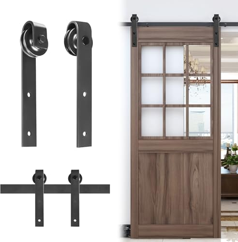 YUENFONG 200cm Schiebetürbeschlag Laufschiene Schiebetürsystem Set Laufschienen für Schiebetüren, Schiebetür Beschlagset aus Kohlenstoffstahl für Holztür, Metalltüren, Wandschränke