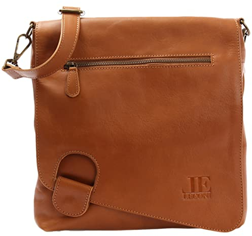 LECONI Umhängetasche Damen-Tasche Crossbag Leder Natur Schultertasche Vintage-Look Ledertasche Frauen + Herren Handtasche aus Echt-Leder 29x29x6cm braun cognac LE3073-buf