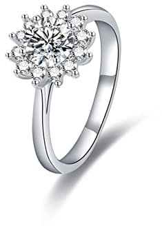 Musihy Ring Frauen, Verlobungsring Zirkonring Halo Ring Blume Zirkonia Weiß Ringgröße 59 Pärchen Geschenke