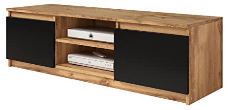 Mirjan24 TV Lowboard Mimires mit 2 Facher und 2 Türen, Grifflosem Öffnen, Fernsehtisch, TV Tisch, Fernsehschrank, Unterschrank, TV Board (Wotan/Schwarz Graphit, ohne Beleuchtung)