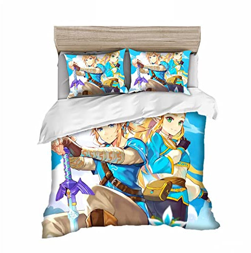 HNSRYLQX Zelda Bettbezug Bettwäsche- Set Bettbezug Und Kissenbezüge Quilt-Set Weich, Atmungsaktiv 3D Gedruckt, Zelda Bettwäsche135x200cm (10,135x200cm-Einzelbett)