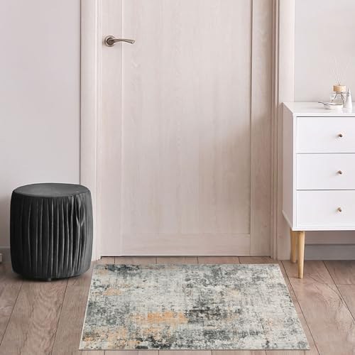 TALETA Fussmatte Innen, Kleiner Teppich Modern rutschfest Teppiche Waschbare tepich Kurzflor Weich Fussmatte innen grau, Teppich eingangsbereich innen für Ecke, Küche, Vor dem Bett - grau, 50 x 80 cm