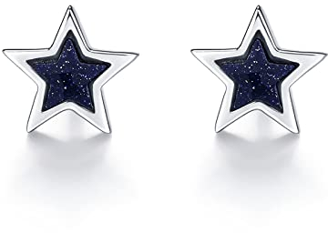 Stern Ohrstecker, S925 Sterling Silber Pentagramm Schwarz Kleine Ohrringe Mit Geschenkbox für Frauen Mädchen 6.9mm ZHOPU LIU FU