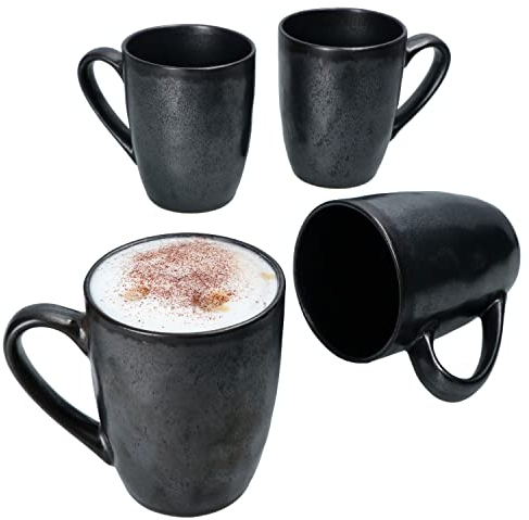 MamboCat Manhattan Nero 4er Set Kaffeebecher I 300 ml I 4 Personen I 4x handgefertigte Tassen mit Henkel I Für Heißgetränke wie Tee, Kaffee & Co. I In schwarzer Kupfer-Optik, matt I Tea-Mug, Coffe-Cup