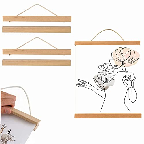 Porte-affiche, Cadre Aimanté Bois Naturel, 2 Pièces Cadre Magnétique de Photo en Bois, Cadre Photo en Bois Magnétique, Magnétique Affiche Cintre, pour accrocher des photos, des peintures (31cm)